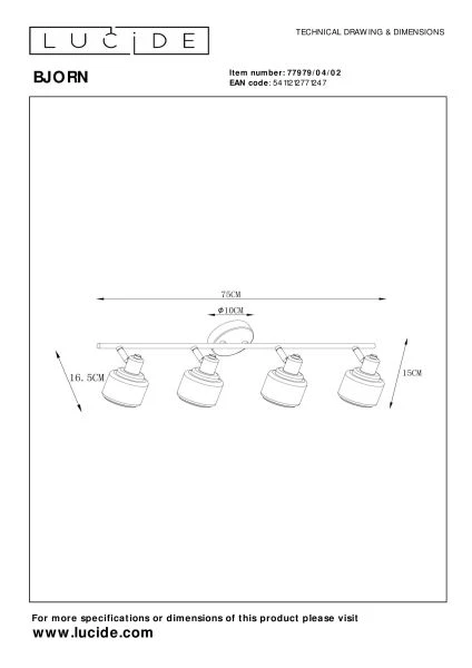 Lucide BJORN - Ceiling spotlight - 4xE14 - Matt Gold / Brass - technical